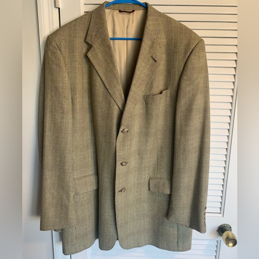 Hart Schaffner Marx men’s tan houndstooth 3 button sport coat size 46 XLong